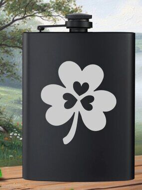 Personalized Engraved Irish Clover Hearts Black Flask | Irish | Irish Gifts